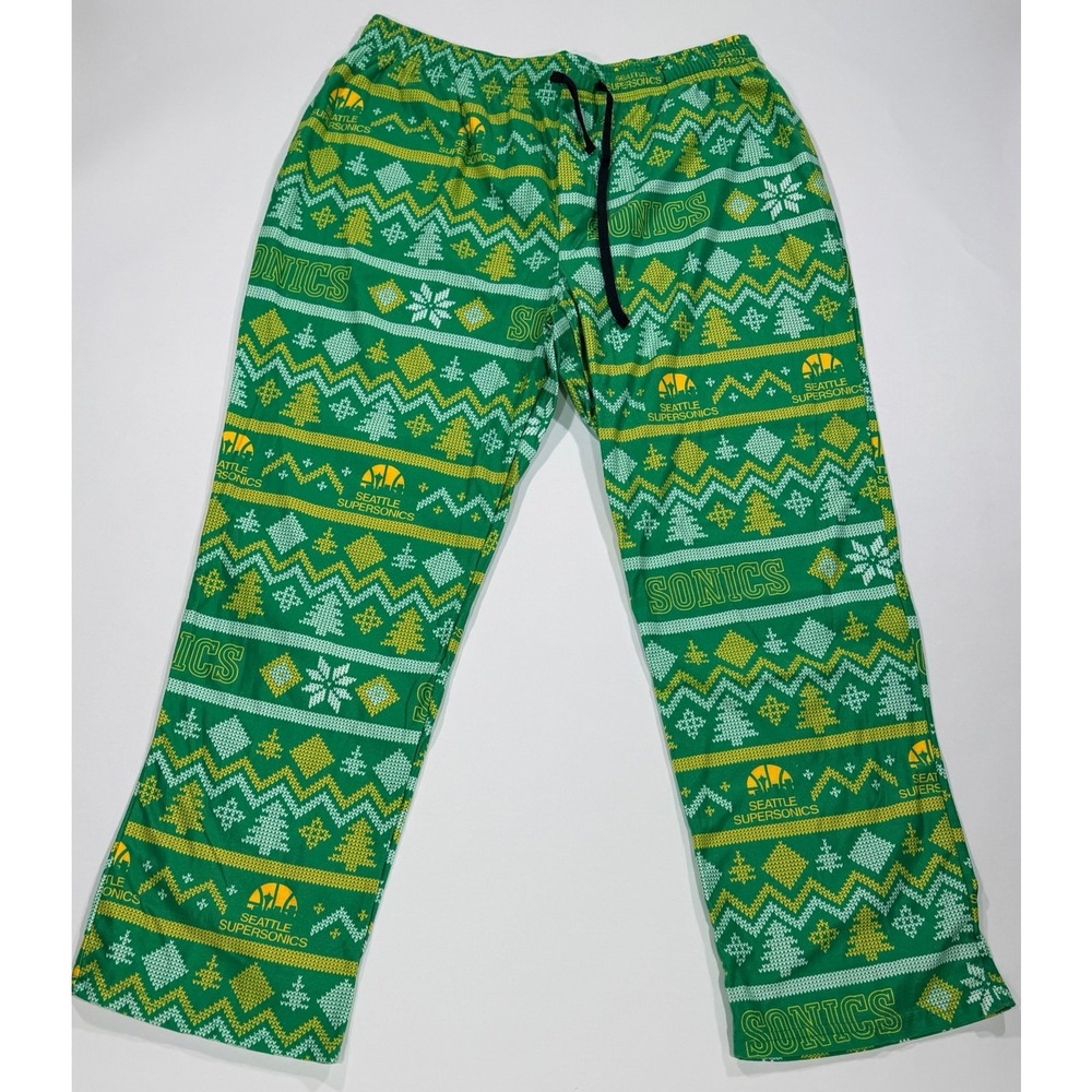 Seattle Supersonics NBA Men's XL Pajama Set Green Yellow Fair Isle Holiday - Picture 4 of 5